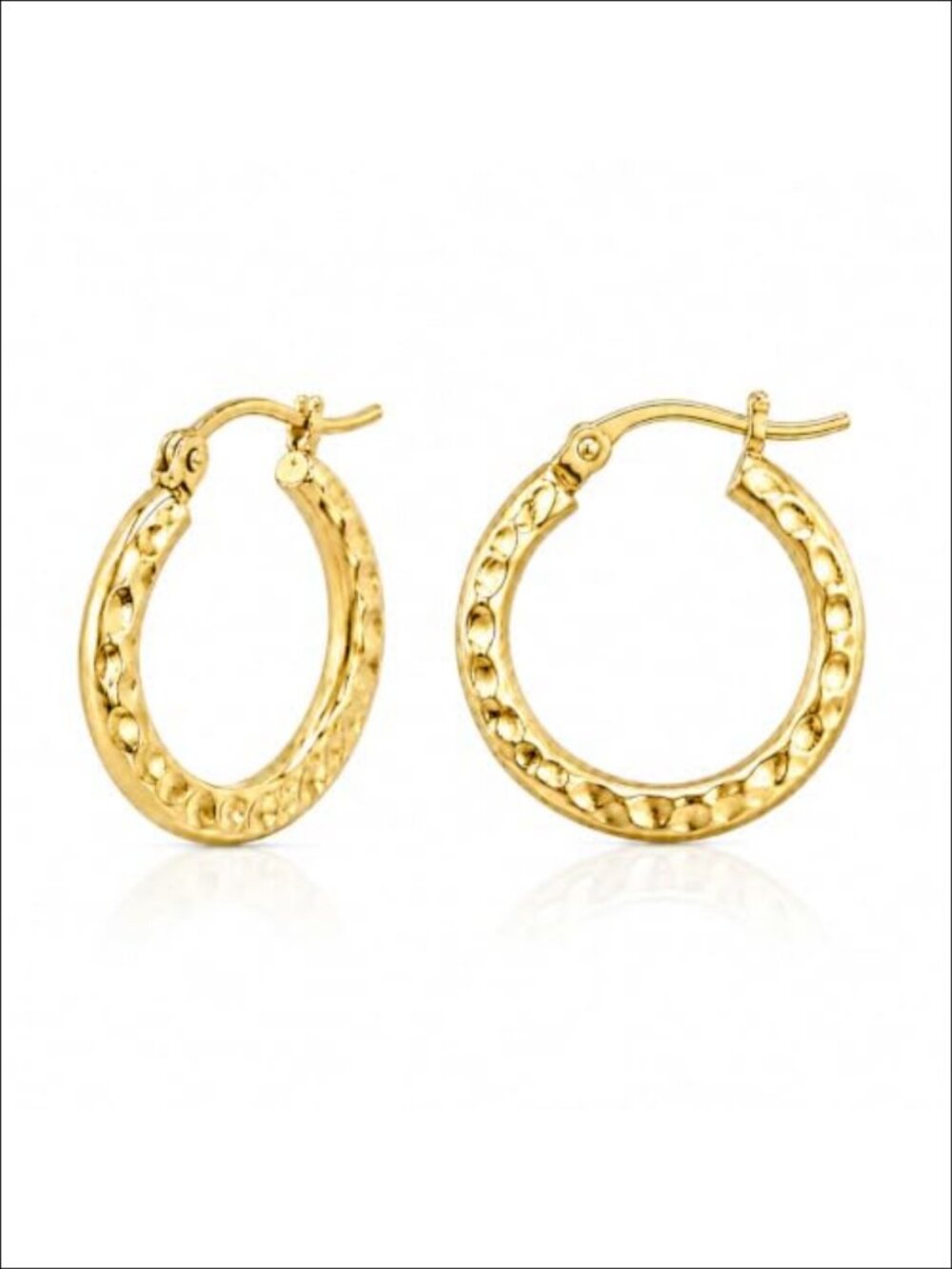 Hammered Hoop Earrings 14K Gold Plated Hinged Snap Lightweight Women Gift